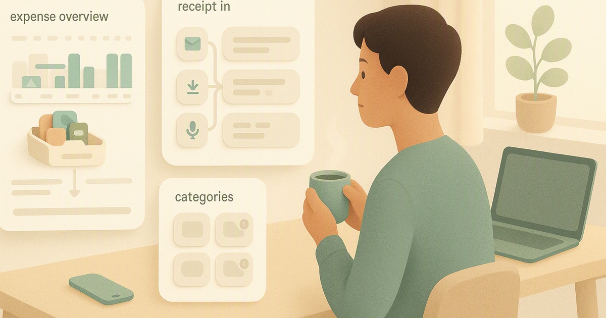 AI expense tracker turning a forwarded receipt and a spoken note into a categorized monthly spending total