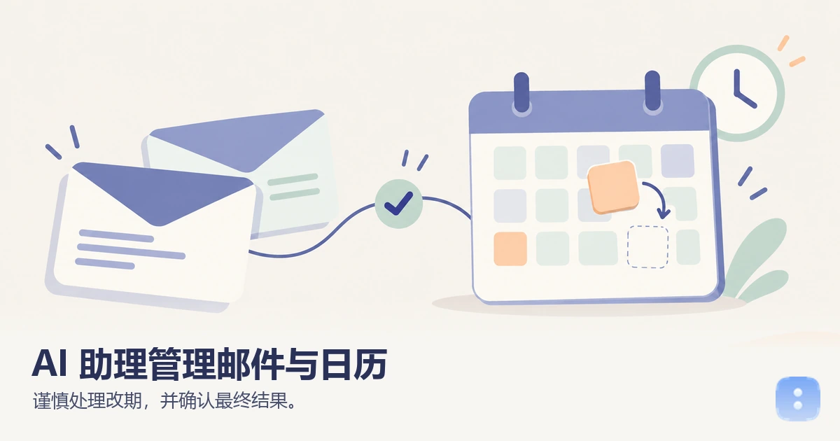 信封经过确认标记连接到日历,桃色时间块的移动表示会议改期
