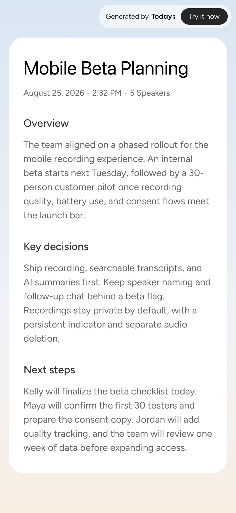 Sharing a meeting Summary from Today Recording